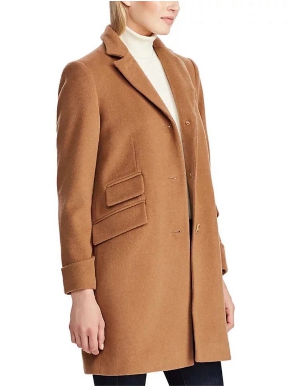Lauren Ralph Lauren Walker Coat Camel Wool-Blend Single-Breasted Pea Coat | 16